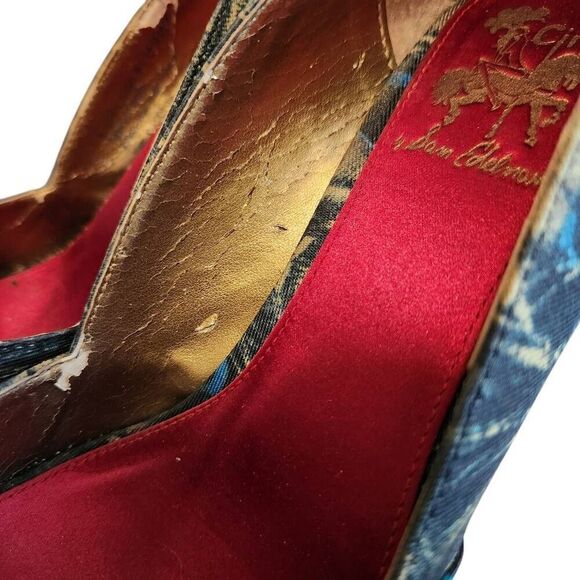 Sam Edelman Heels Womens 8.5 Stiletto Platform Peacock Animal Print Peep Toe - Picture 7 of 9